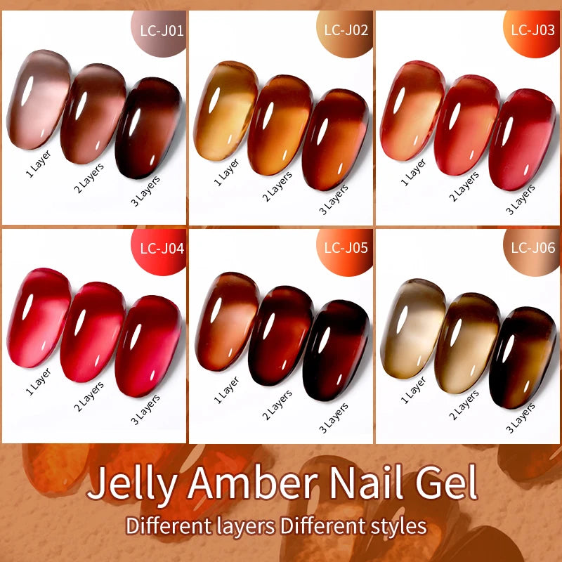 LILYCUTE 7ML Jelly Amber Gel Polish - Leopard Pattern Nail Art