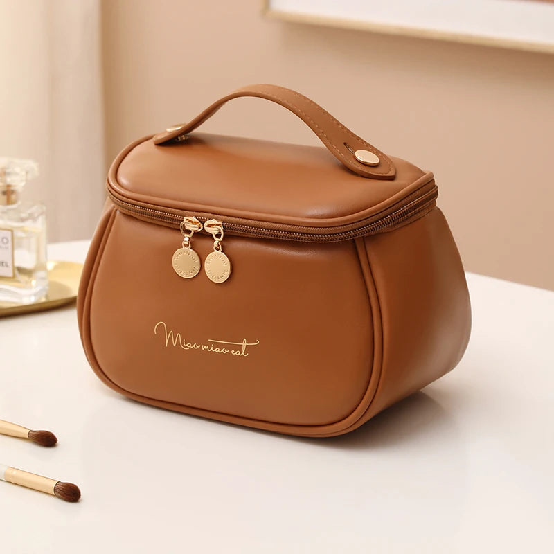 PU Leather Portable Makeup Case - Multi-Functional Travel Toiletry Kit