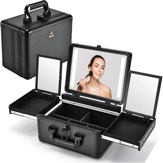 LED Lighted Makeup Train Case - 11.2" Professional Travel Organizer