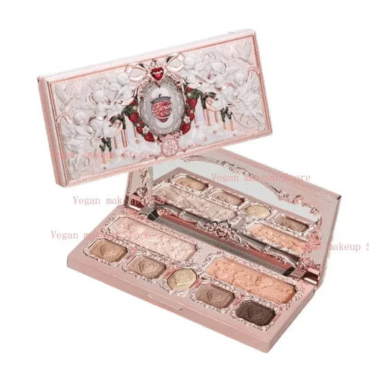 Flowerknows Strawberry Cupid Eyeshadow Palette - Blush Highlighter Bronzer Set 14g