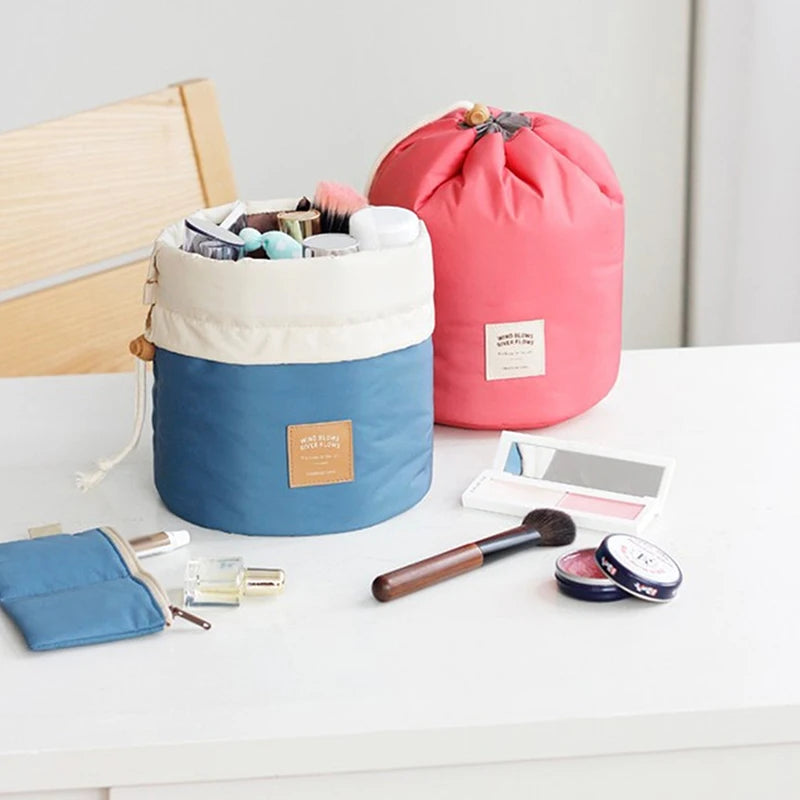 Lazy Drawstring Cosmetic Bag - Round Waterproof Makeup Organizer Pouch
