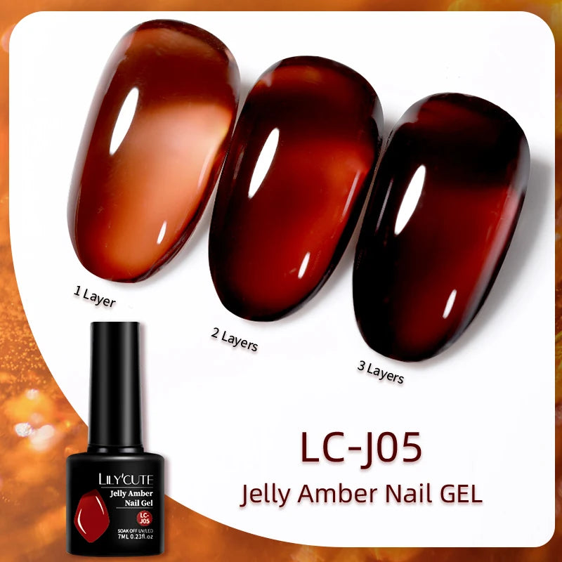 LILYCUTE 7ML Jelly Amber Gel Polish - Leopard Pattern Nail Art