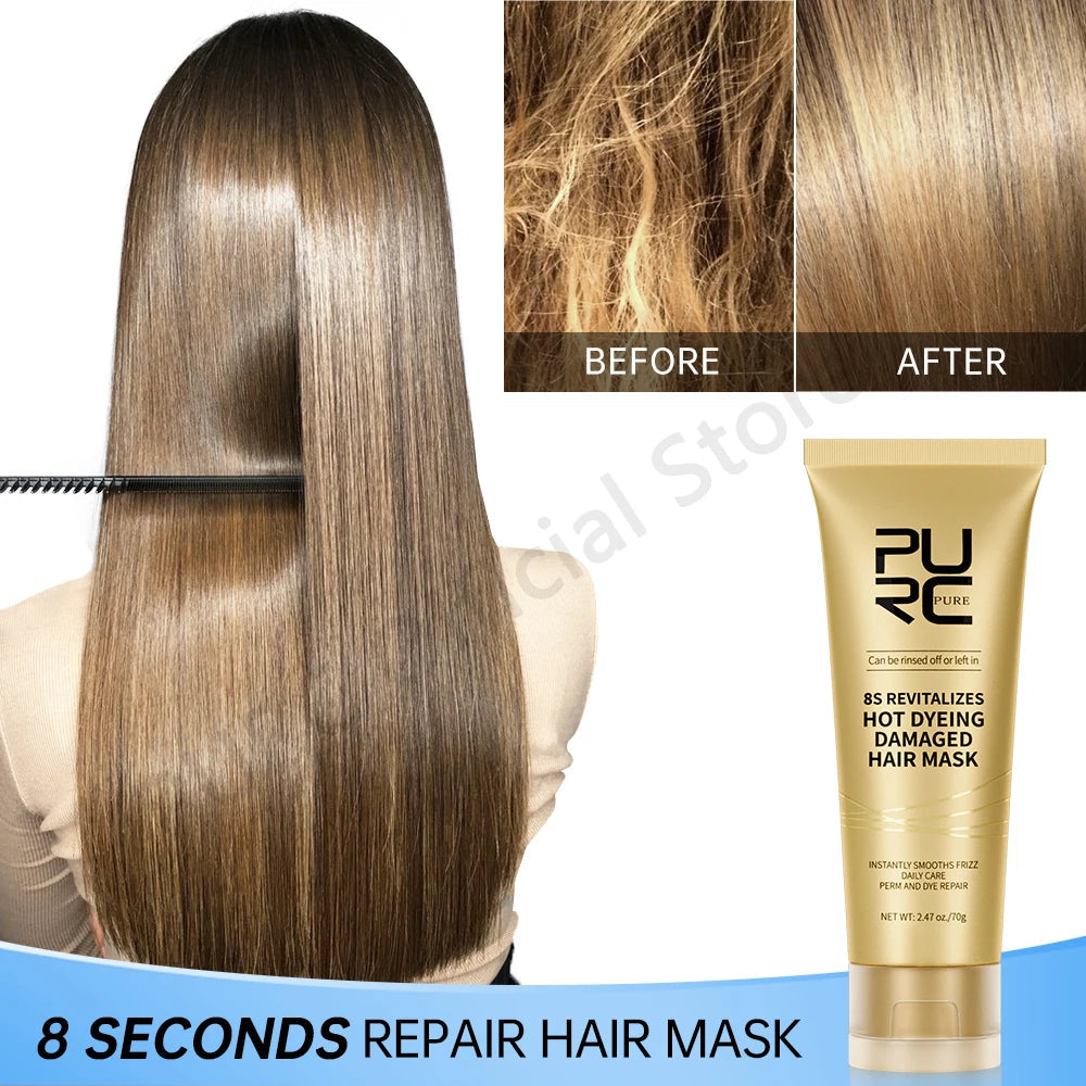 PURC 8-Second Hair Mask - Keratin Smoothing Treatment for Damaged Hair 70g