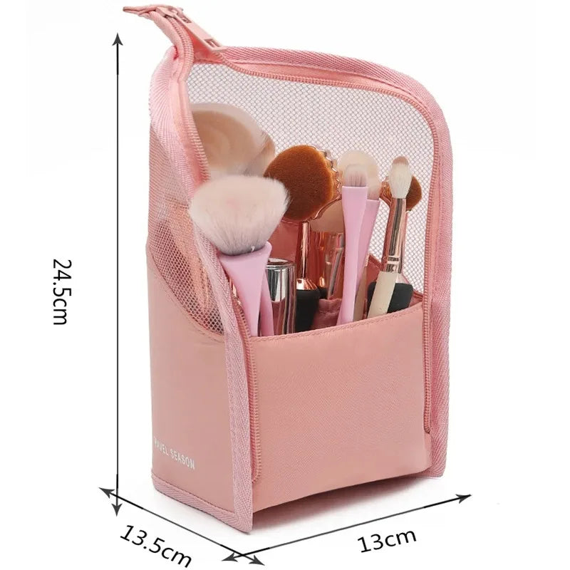 Clear Stand Cosmetic Bag - Zipper Makeup Brush Holder Travel Organizer
