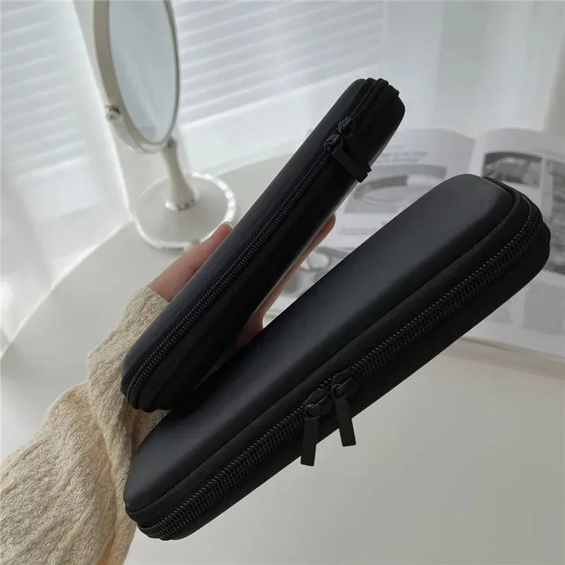 Black Waterproof Makeup Brush Case - Double Zipper Portable Storage Bag