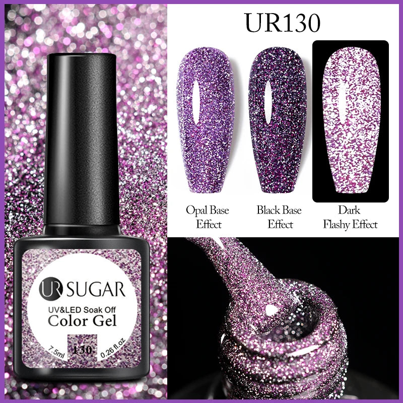 UR SUGAR 7.5ML Reflective Glitter Gel - Pink Sequins Nail Polish