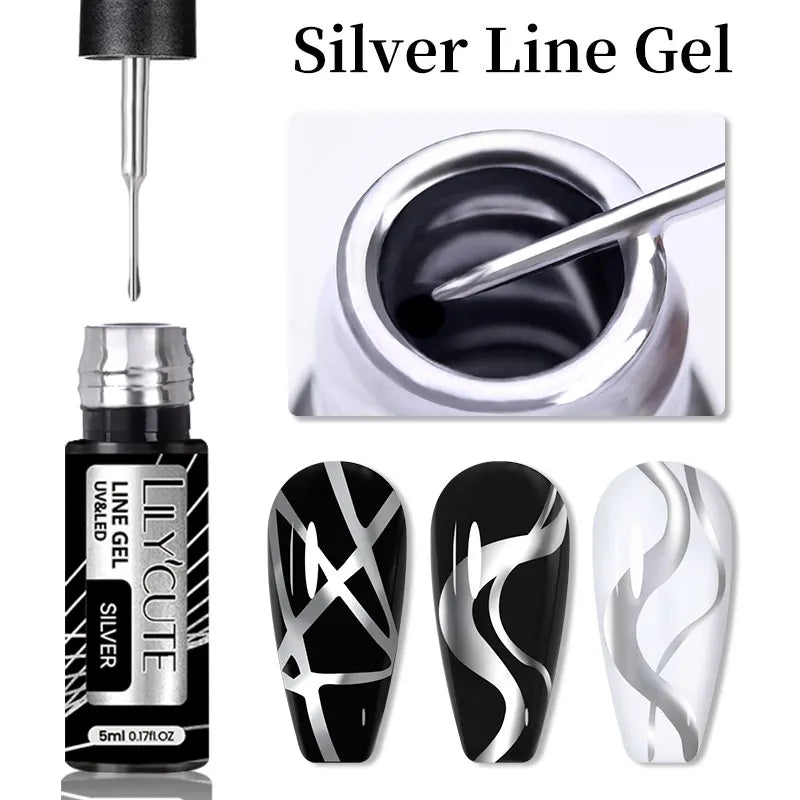 LILYCUTE 5ML Metallic Liner Gel Polish - Gold Silver Mirror Effect